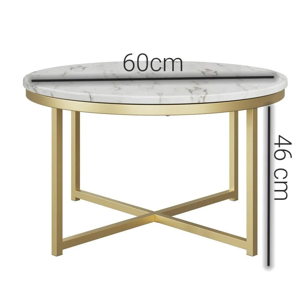 Golden Circular Cross Center Table  With Italian Nano Marble Top