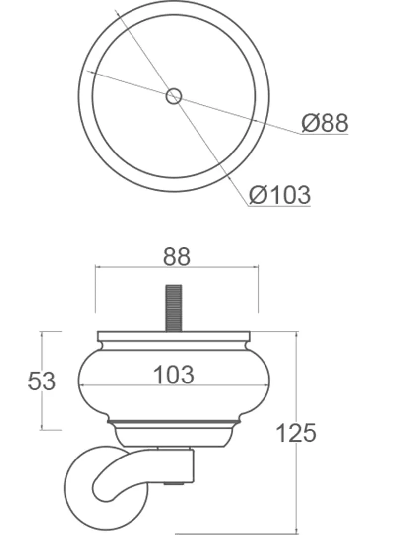 Grace Wooden Furniture Legs with Extra Large Shallow Cup Castors