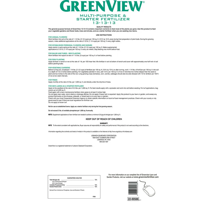 GreenView Fruits/Vegetables 13-13-13 Fertilizer 33 lb