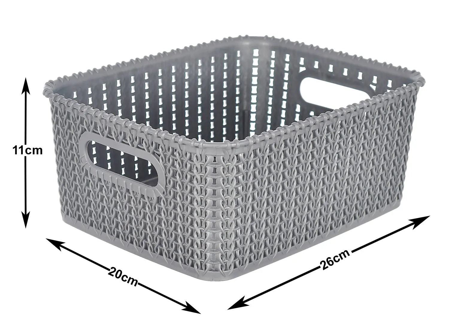 Heart Home Multipurposes Large M 20 Plastic Basket/Organizer|Side Handles & Wovan Design|Size 26 x 20 x 11 (Grey) -46KHH094