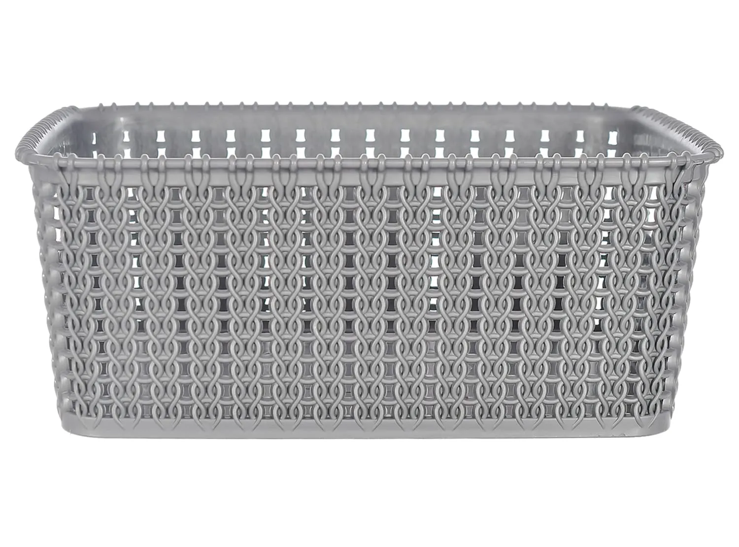 Heart Home Multipurposes Large M 20 Plastic Basket/Organizer|Side Handles & Wovan Design|Size 26 x 20 x 11 (Grey) -46KHH094