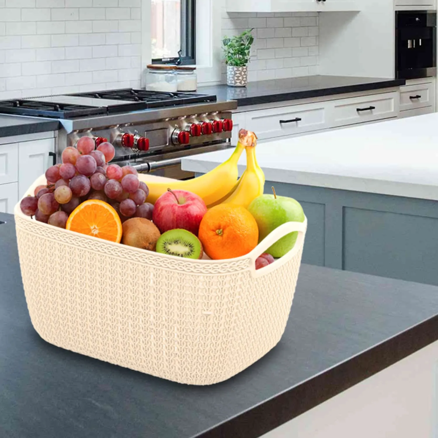 Heart Home Q-6 Designer Plastic Storage Basket For Store Fruits, Vegetables, Magazines, Cosmetics, Stationary Pack of 4 (Beach)-50HH01664