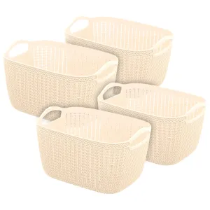 Heart Home Q-6 Designer Plastic Storage Basket For Store Fruits, Vegetables, Magazines, Cosmetics, Stationary Pack of 4 (Beach)-50HH01664