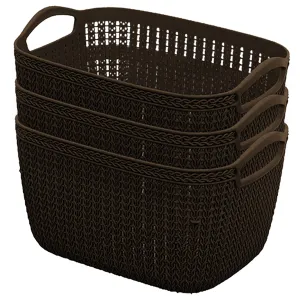 Heart Home Q-6 Multiuses Designer Unbreakable Plastic Storage Basket/Organizer/Bin For Home, Kitchen, Bathroom, Office Use Pack of 3 (Brown)-50HH01677