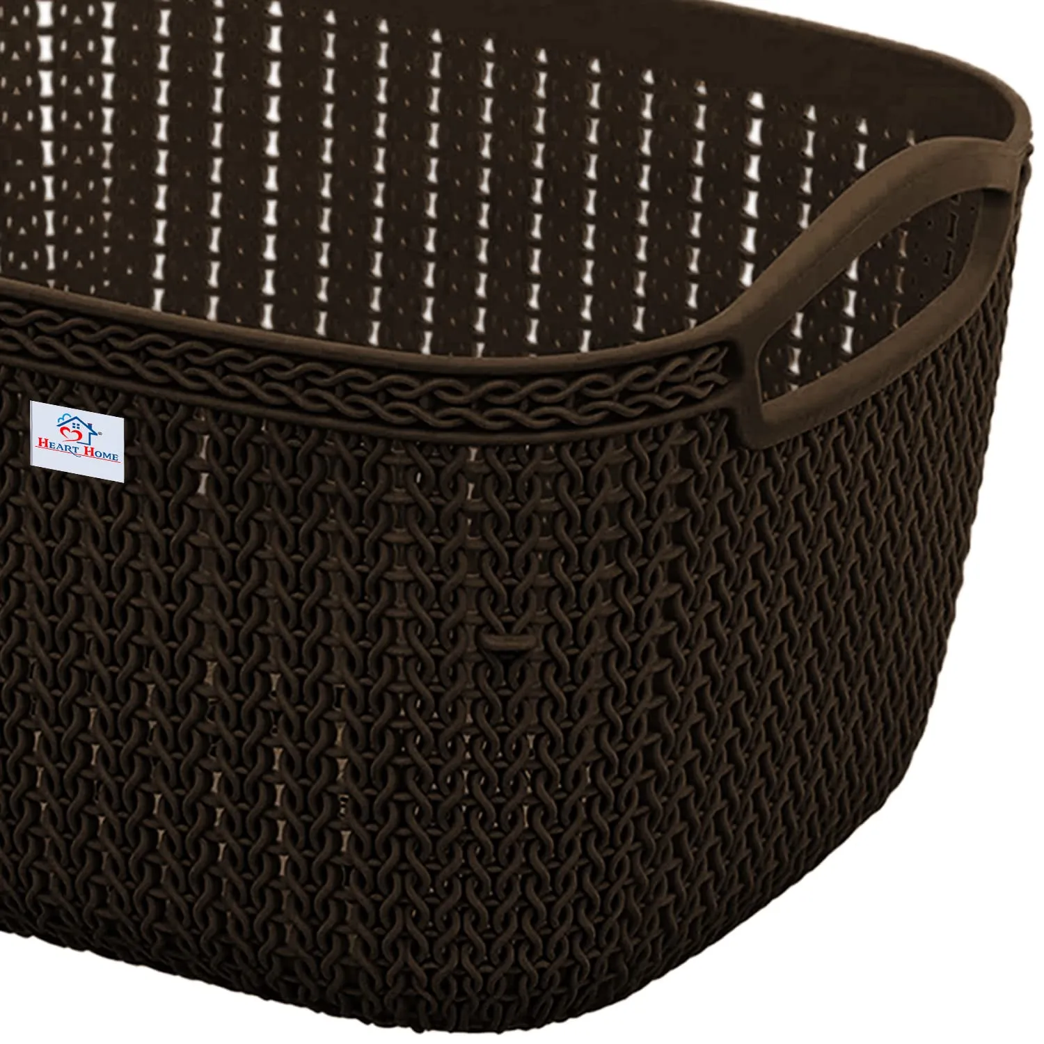 Heart Home Q-6 Multiuses Designer Unbreakable Plastic Storage Basket/Organizer/Bin For Home, Kitchen, Bathroom, Office Use Pack of 3 (Brown)-50HH01677