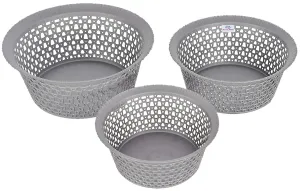 Heart Home Storage Basket|Plastic Round Versatile Basket|Organizer for Kitchen|Countertop|Cabinet|Bathroom|Set of 3 (Grey)