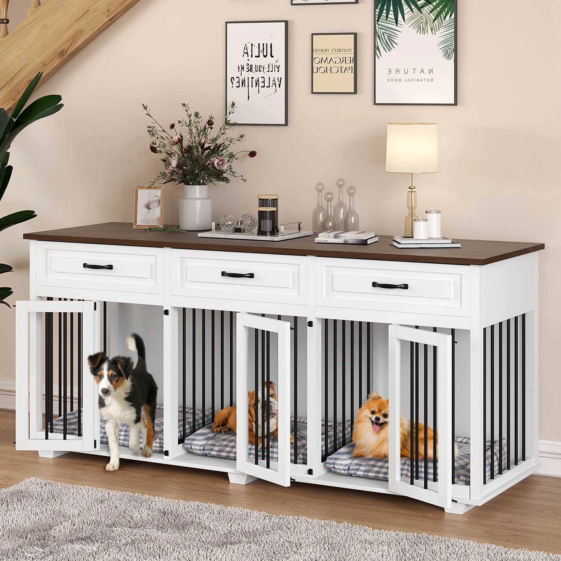 Heavy Duty Dog Crate with Room Dividers and 3 Drawers