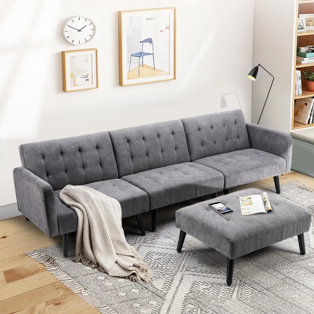 Homrest Linen Sectional Convertible Sofa Bed, L-Shaped Reversible Sleeper, Dark Grey