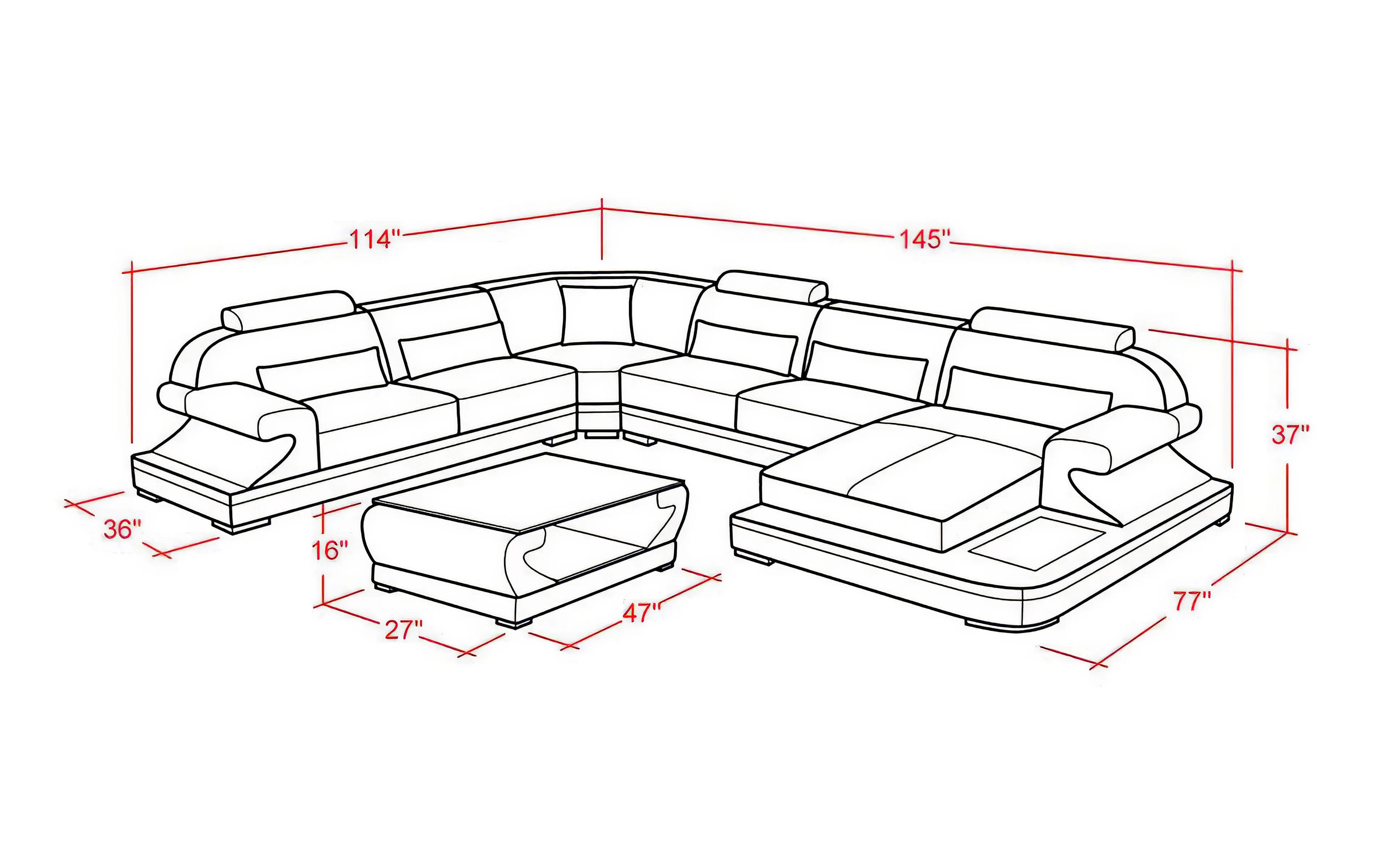 Josia Large Sectional Sofas with Adjustable Headrest