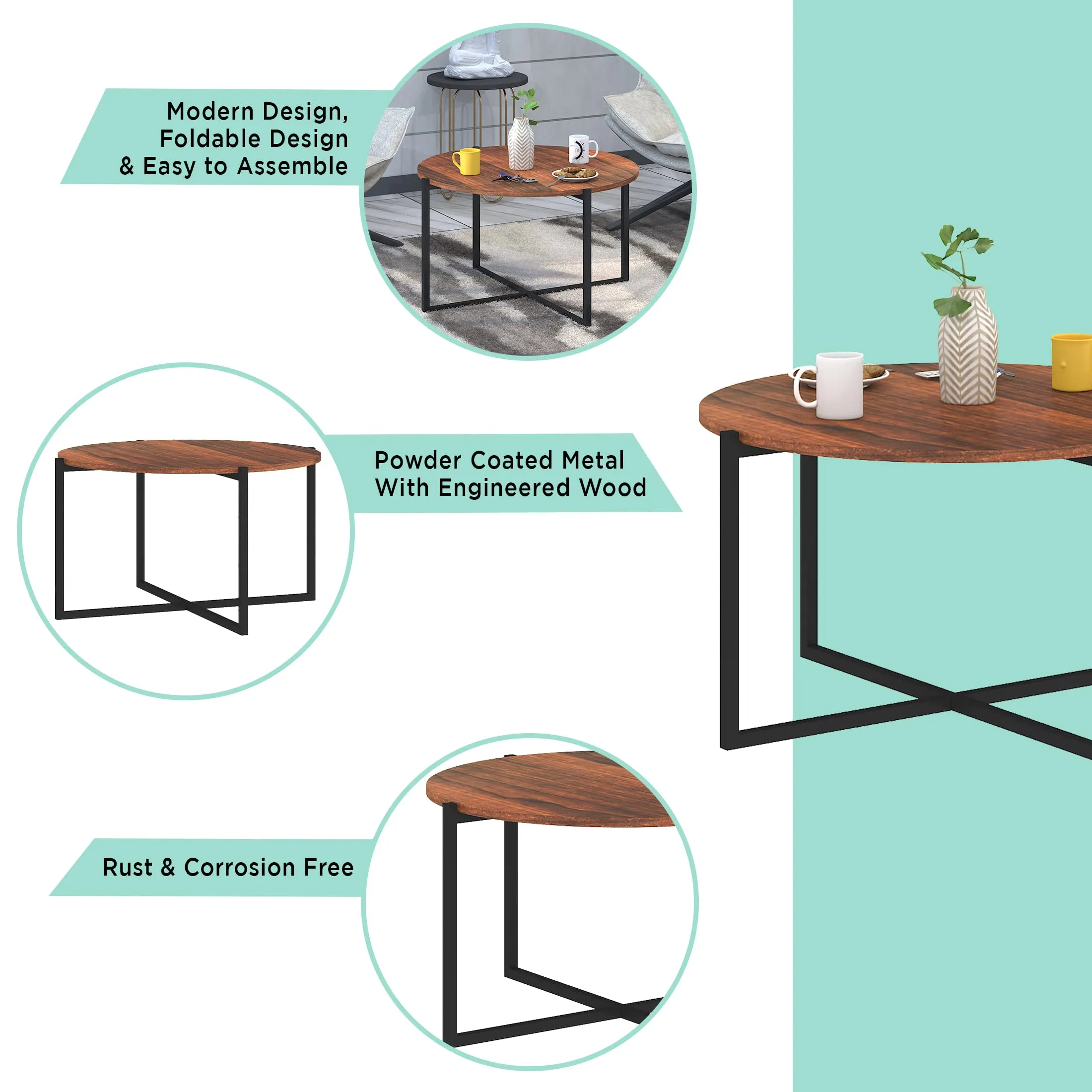 Klaxon Ava Coffee Table for Living Room/Tea Table-Teapoy Table/Center Table for Office/Hall