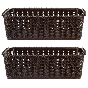 Kuber Industries Multipurposes Small M 15 Plastic Basket, Organizer for Kitchen, Countertops, Cabinets, Bathrooms Without Lid- Pack of 2 (Brown) -46KKM0112, Standard