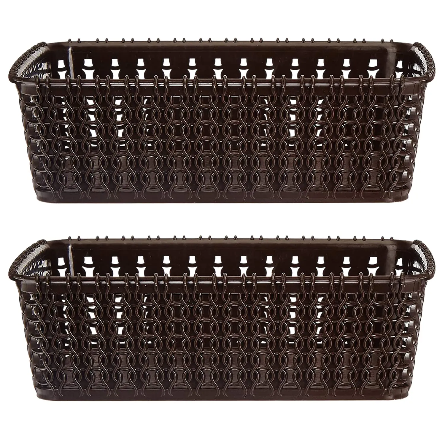 Kuber Industries Multipurposes Small M 15 Plastic Basket, Organizer for Kitchen, Countertops, Cabinets, Bathrooms Without Lid- Pack of 2 (Brown) -46KKM0112, Standard