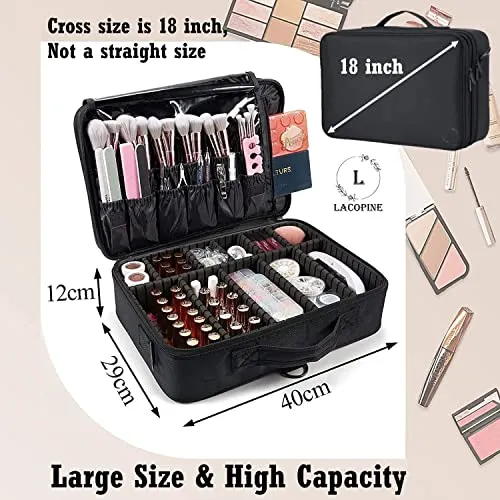 LACOPINE Portable 29 Cms Cosmetic Organizer with Shoulder Straps Multi Functional Cosmetic Bag Makeup Handbag for Travel & Home Gift (Black)