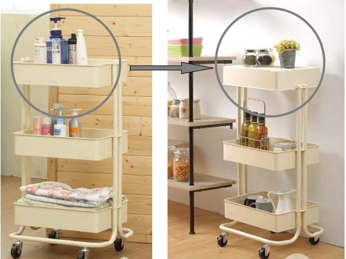 Lena 3-Tier Storage Rolling Cart, For Office/Beauty Salon/Home,Vanilla