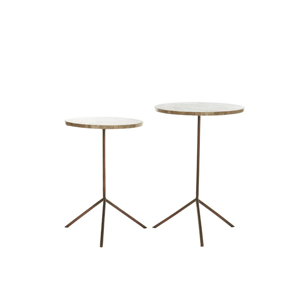 Light & Living Kimi Side Table in Dark Bronze and Brown Travertine