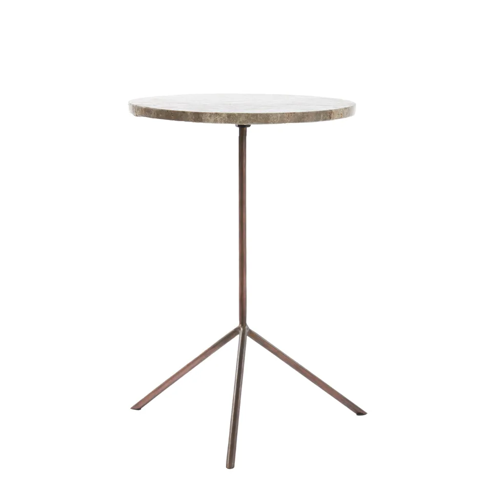 Light & Living Kimi Side Table in Dark Bronze and Brown Travertine