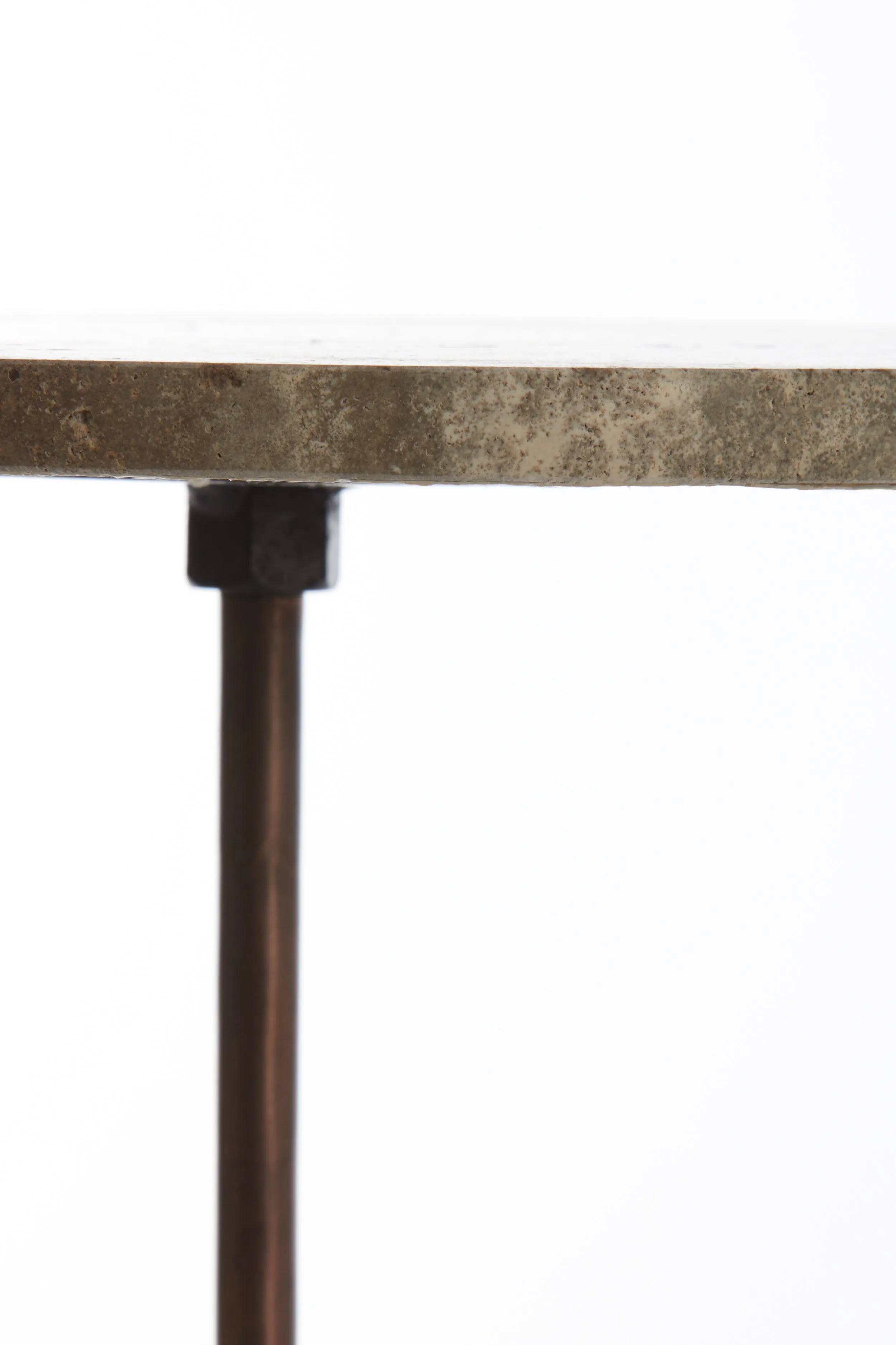 Light & Living Kimi Side Table in Dark Bronze and Brown Travertine