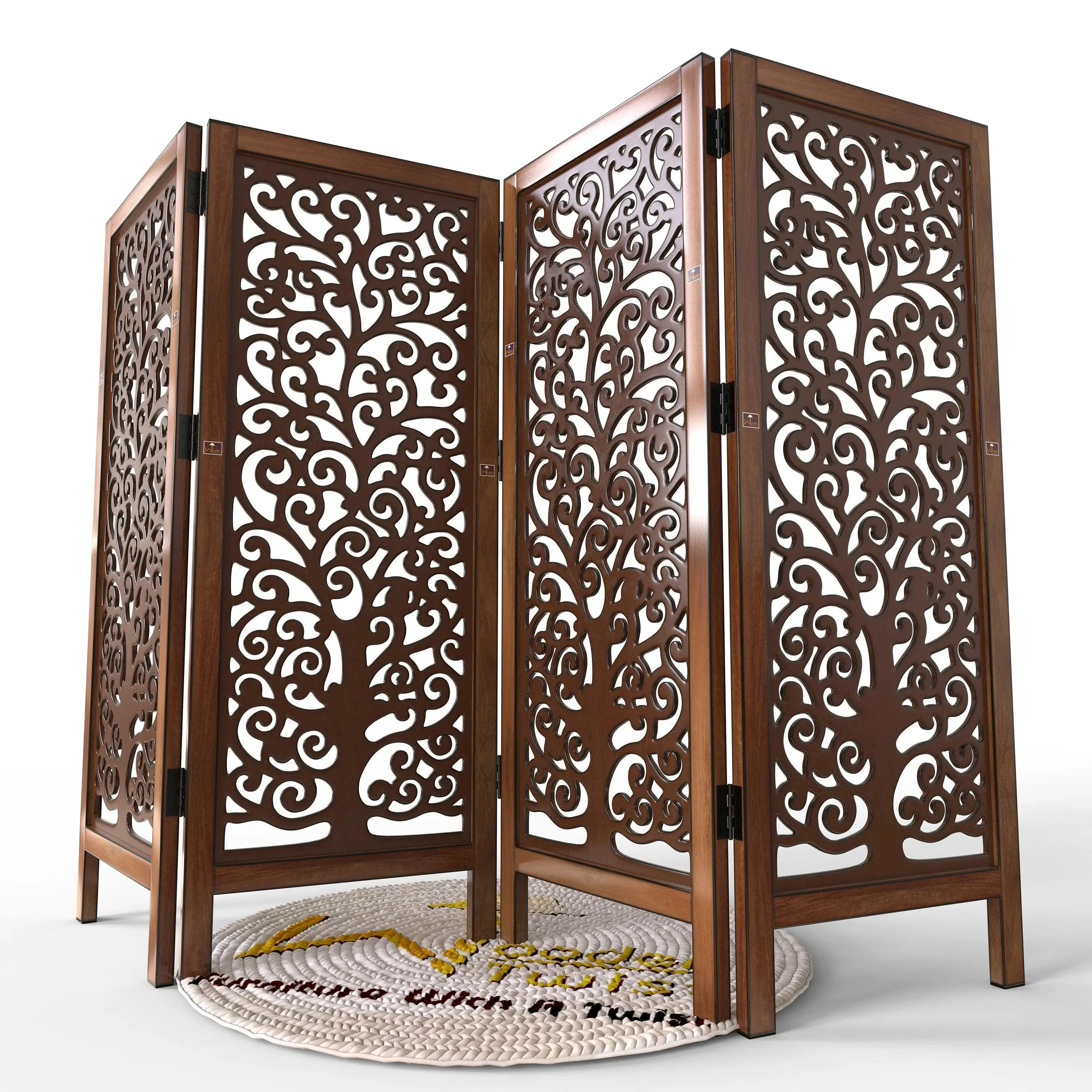 Low Height Solid Wood Room Divider Separator Wooden Partition ( 4 Panel )