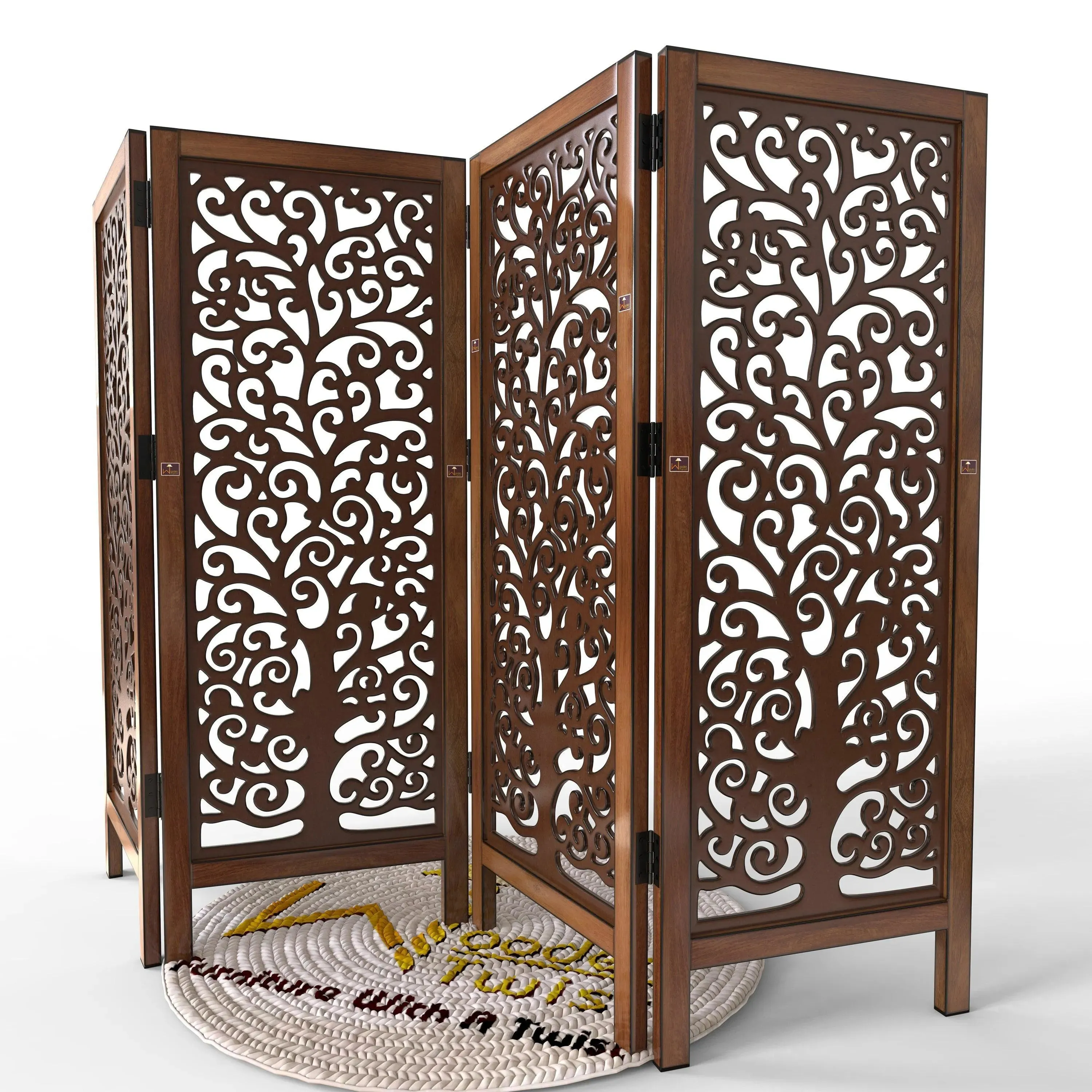 Low Height Solid Wood Room Divider Separator Wooden Partition ( 4 Panel )