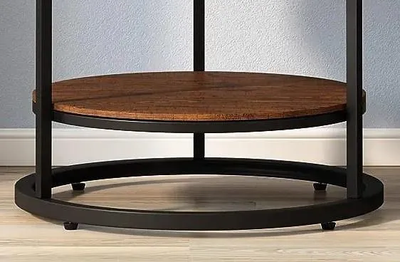 Luxurious Round Iron Side Table with Wooden Top and Drawer - Space Saving