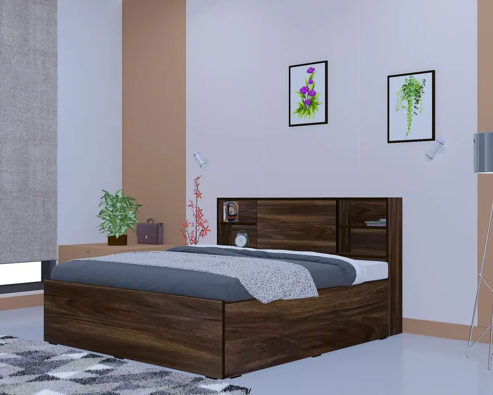 Magnus Engineered Wood Bed with Box Storage for Bedroom (Brown)