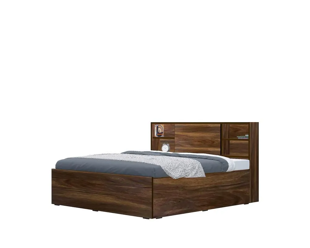 Magnus Engineered Wood Bed with Box Storage for Bedroom (Brown)