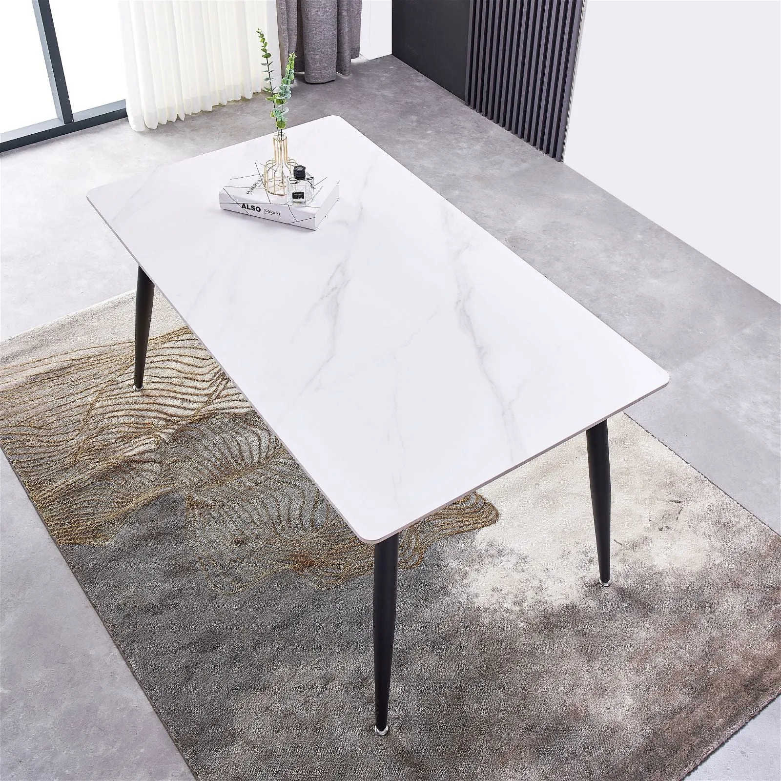 Mendy White Sintered Stone Dining Table with Metal Legs by Criterion™