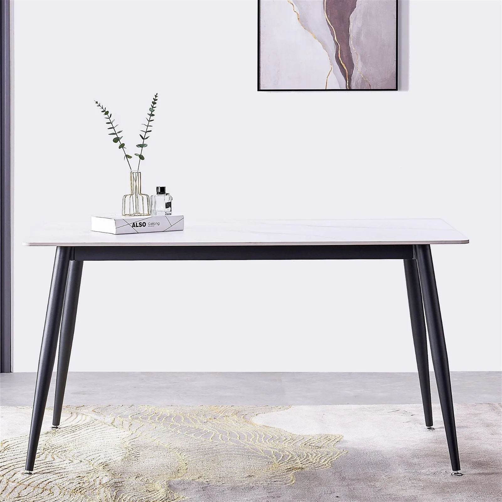 Mendy White Sintered Stone Dining Table with Metal Legs by Criterion™