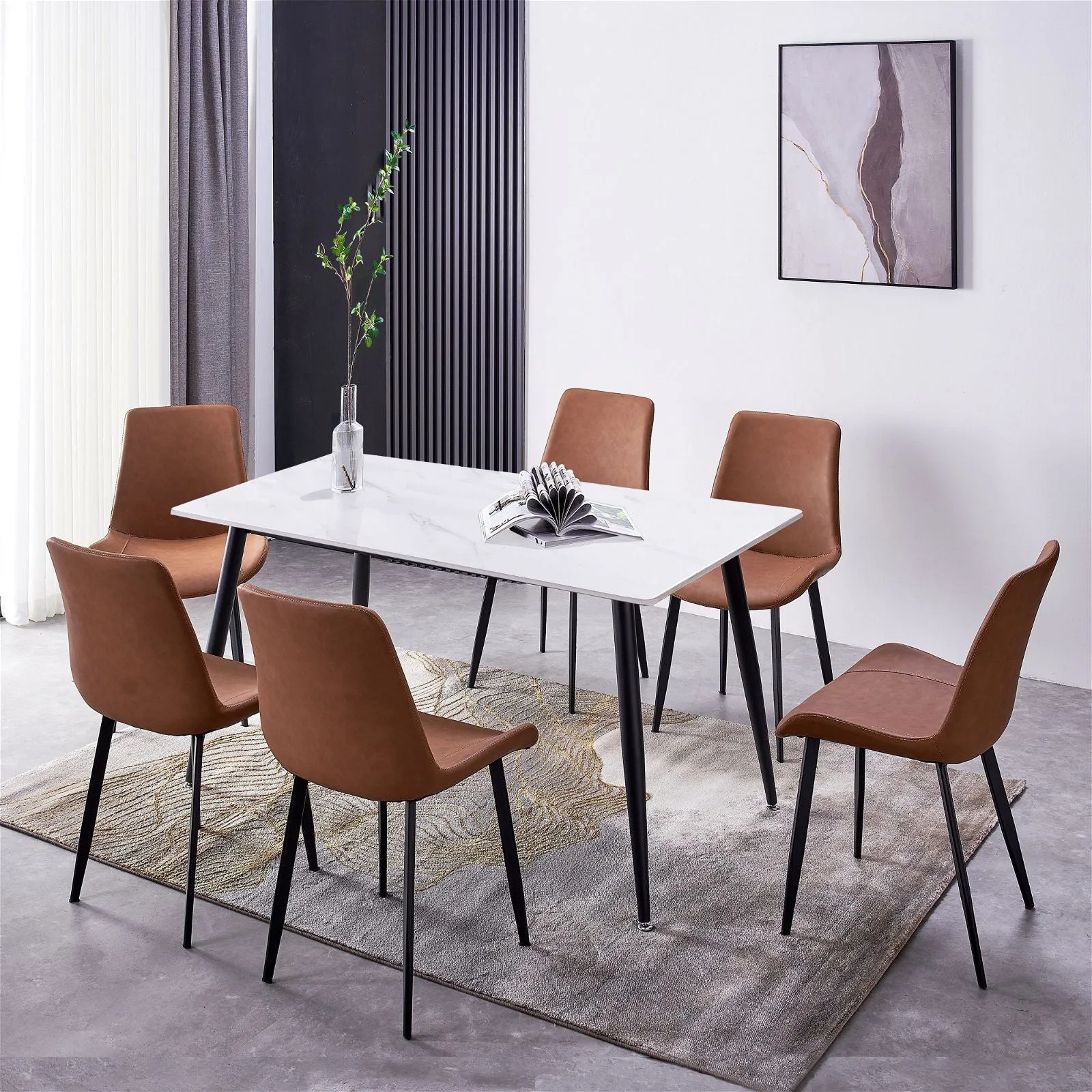 Mendy White Sintered Stone Dining Table with Metal Legs by Criterion™