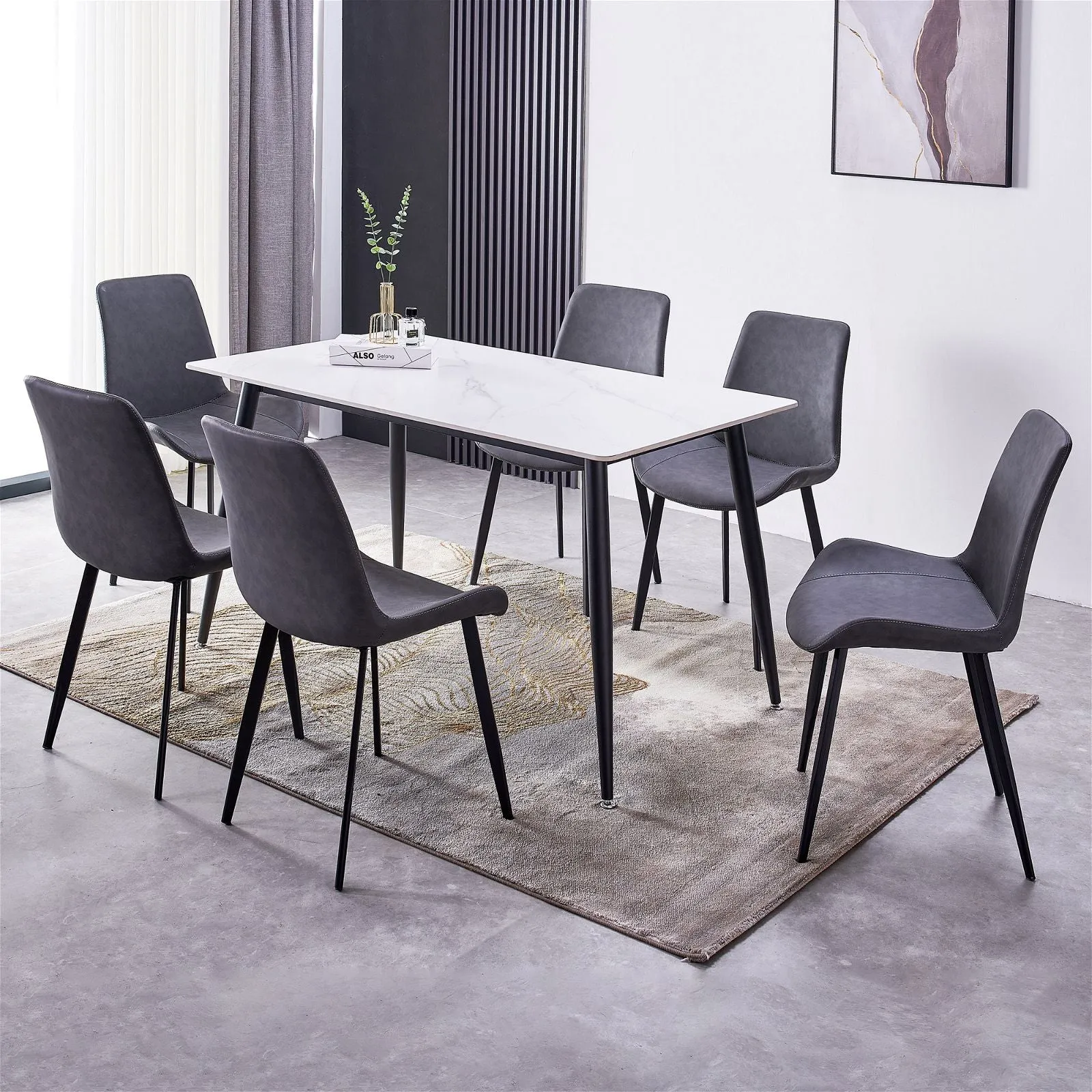 Mendy White Sintered Stone Dining Table with Metal Legs by Criterion™