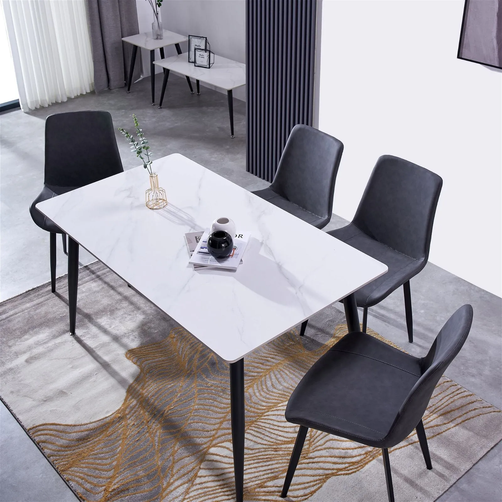 Mendy White Sintered Stone Dining Table with Metal Legs by Criterion™