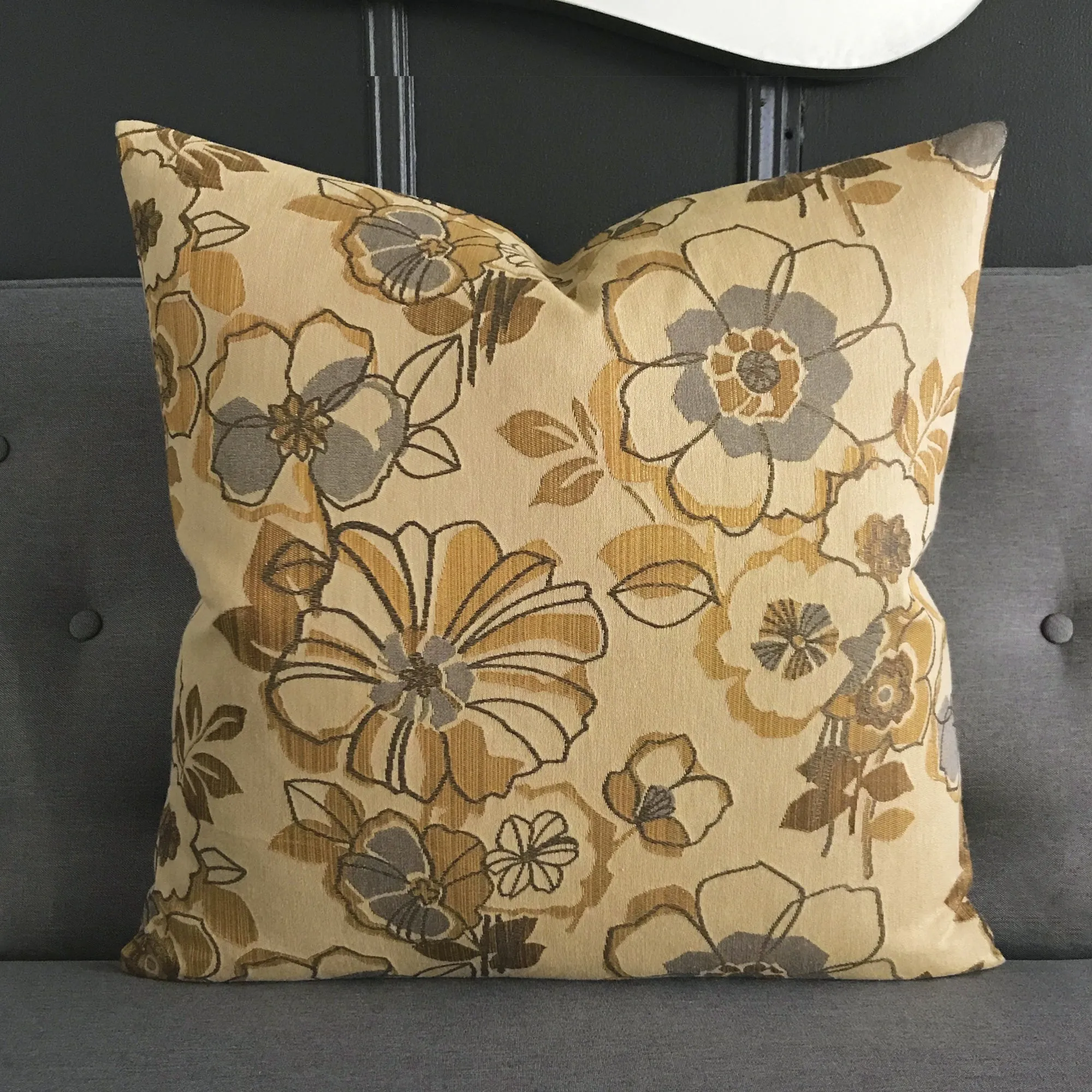 Metallic Woven Floral Throw Pillow Cover 22x22