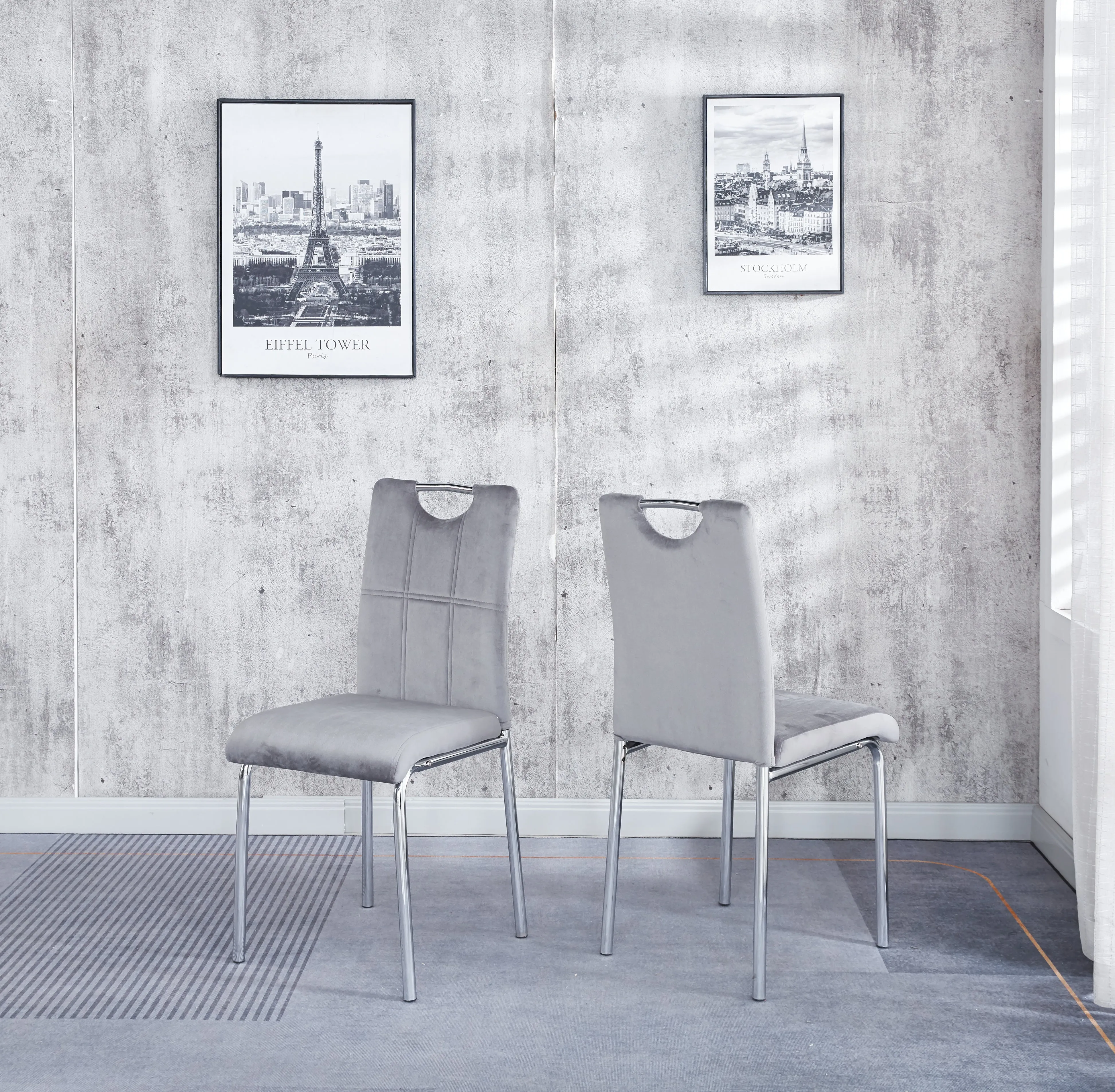 Milan Set of 4 Velvet Dining Chairs, Solid Chrome Frame available in Black & Grey