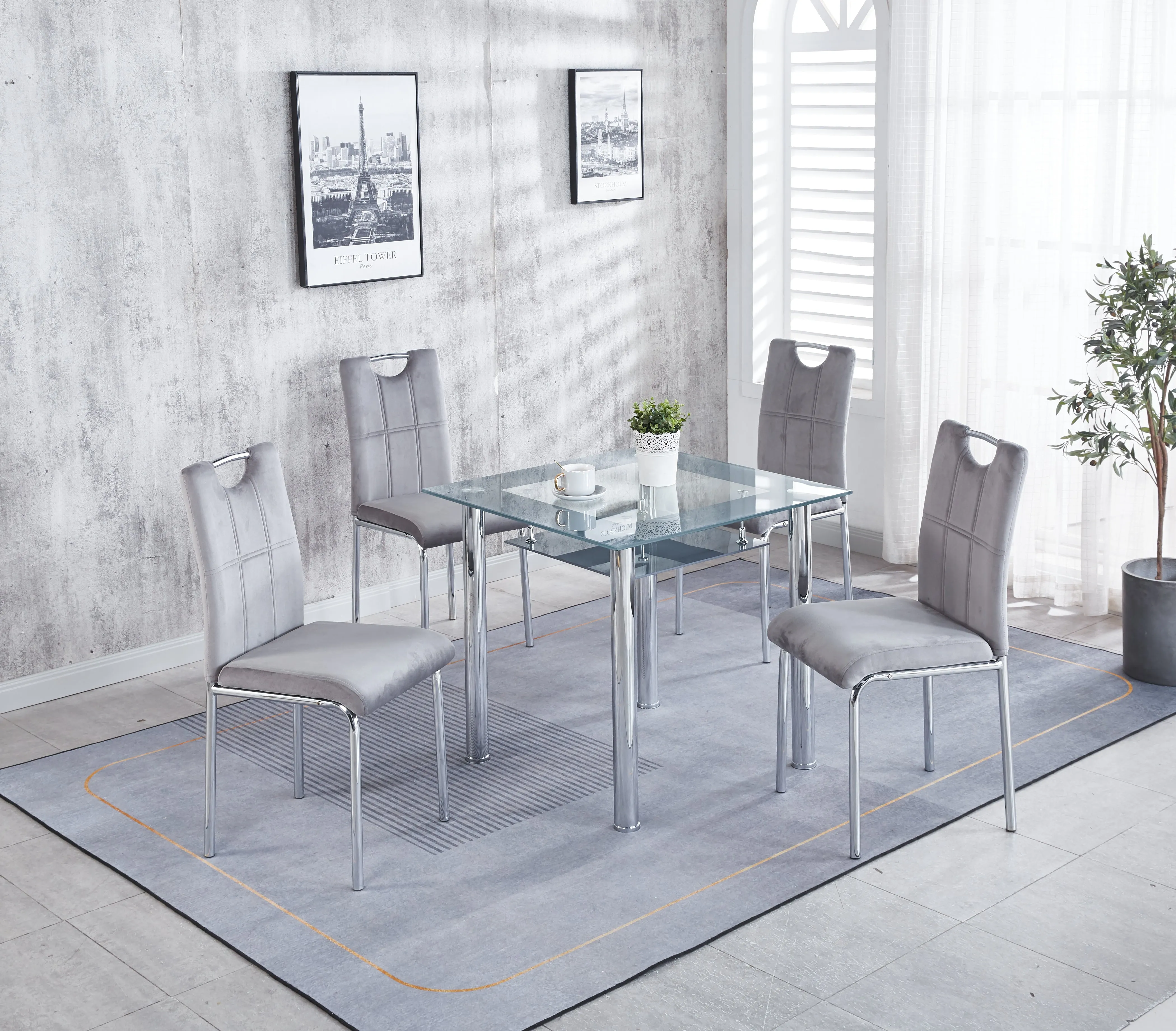 Milan Set of 4 Velvet Dining Chairs, Solid Chrome Frame available in Black & Grey