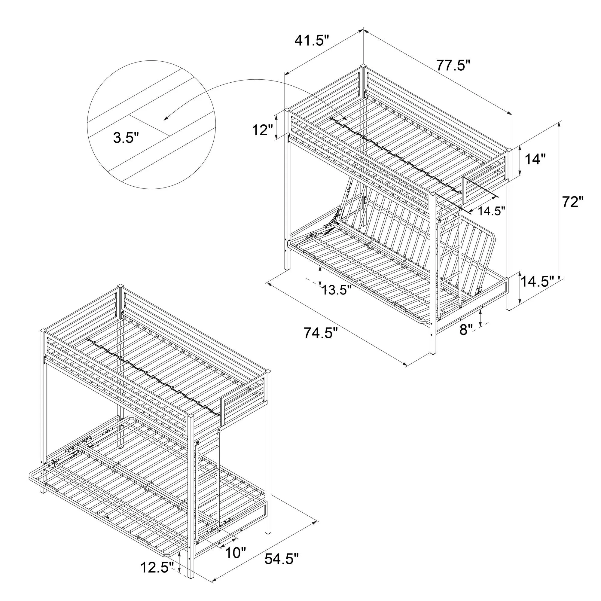 Miles Metal Loft Bed with Futon