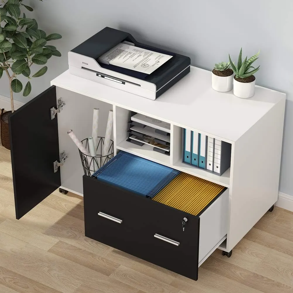 Mobile File Cabinet, Modern Filing Cabinet with Lock and Drawer