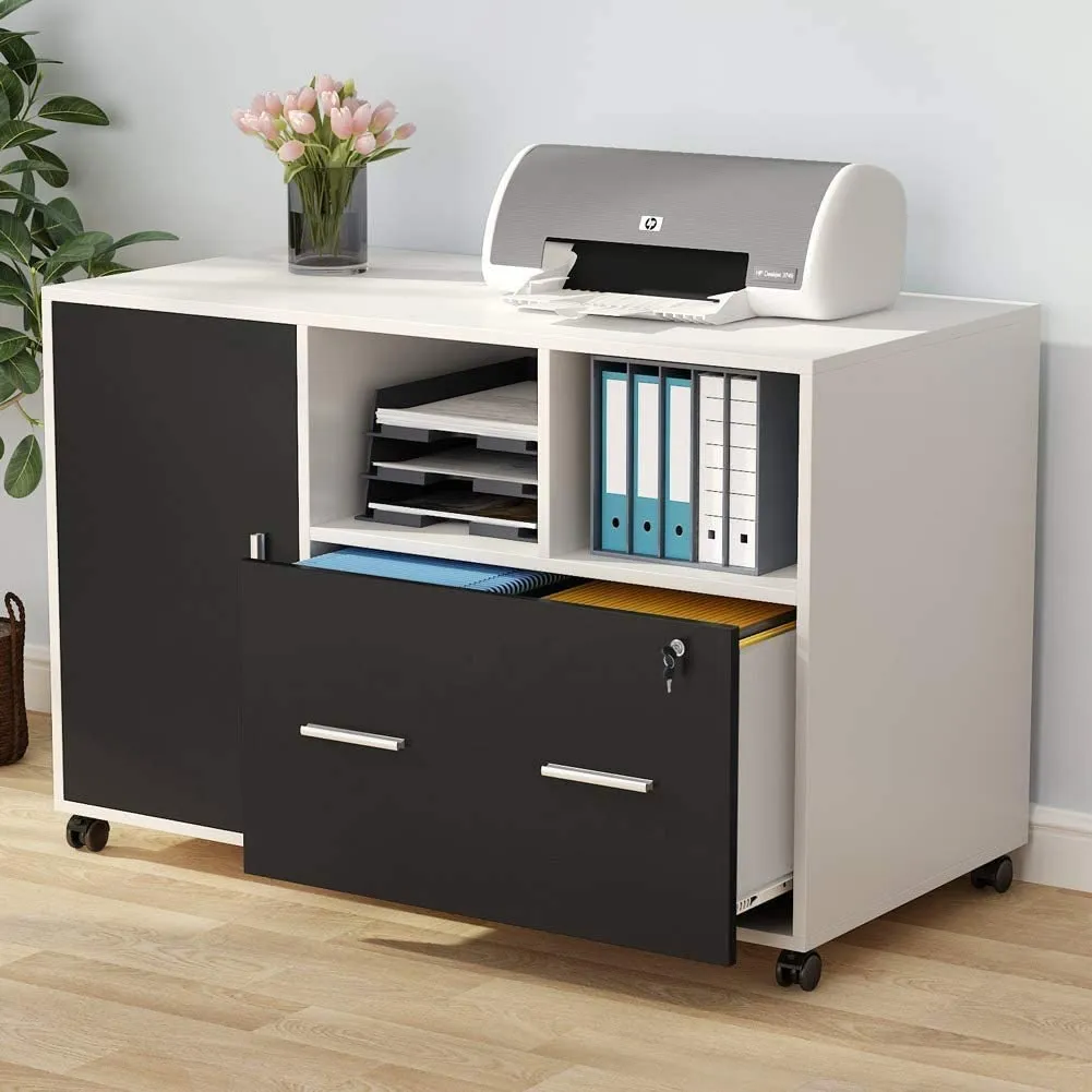 Mobile File Cabinet, Modern Filing Cabinet with Lock and Drawer