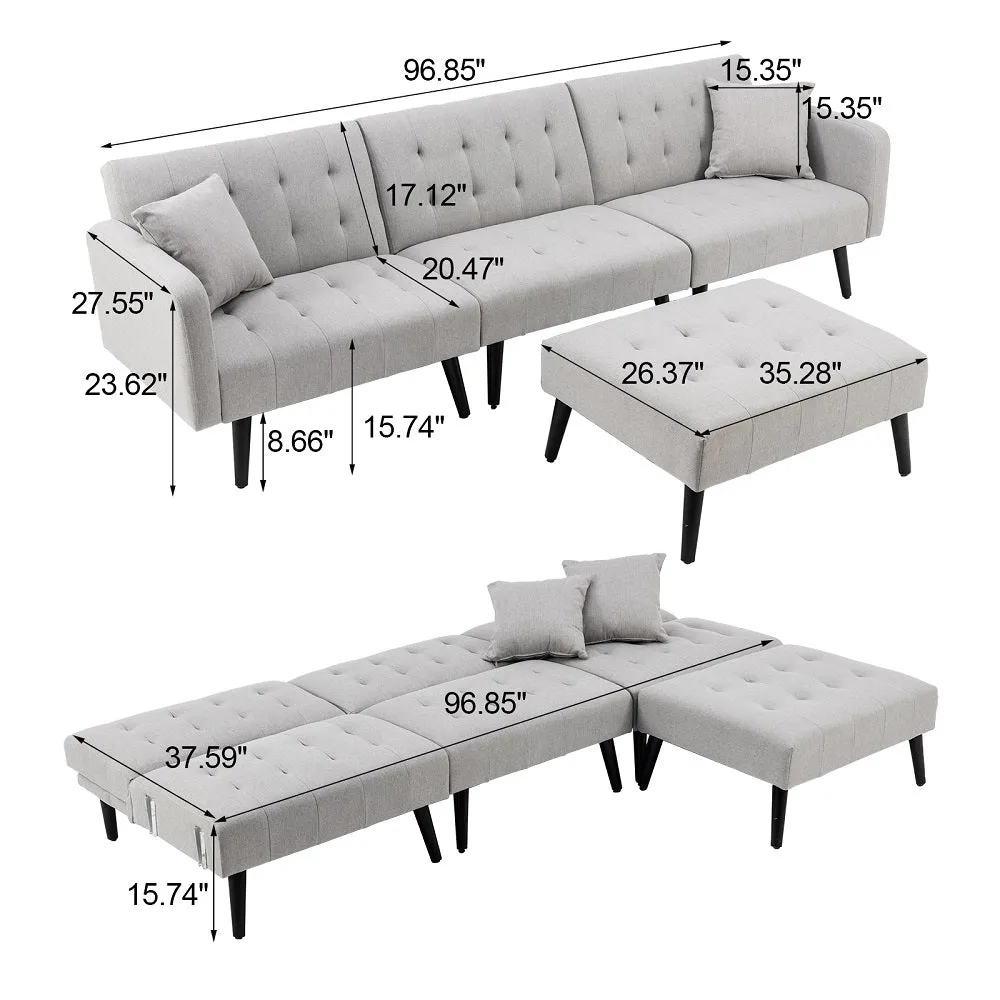 Modern Linen sectional Convertible Sofa Bed L-Shaped Reversible Sleeper Light Grey