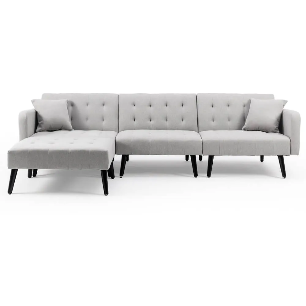 Modern Linen sectional Convertible Sofa Bed L-Shaped Reversible Sleeper Light Grey