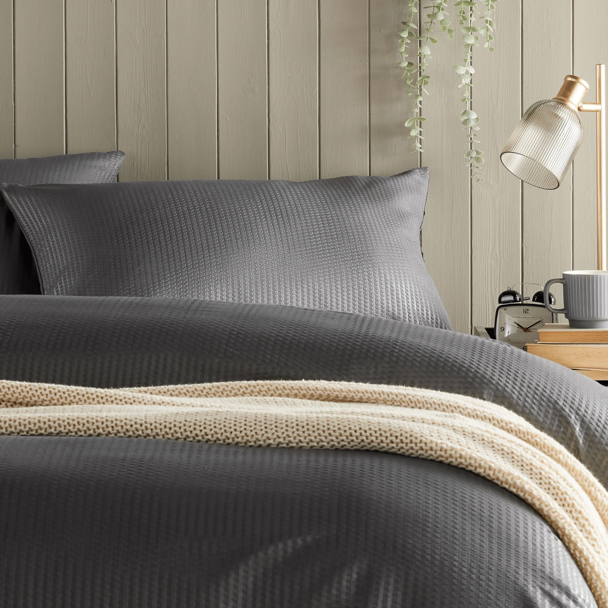 Monaco Seersucker Duvet Cover Set Super Soft Durable Bedding with Pillowcases Grey and White Single Double King by OLIVIA ROCCO