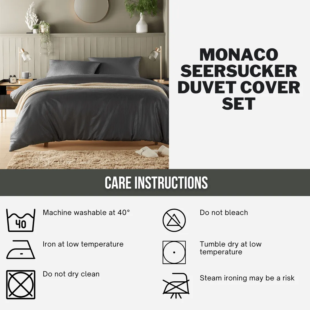 Monaco Seersucker Duvet Cover Set Super Soft Durable Bedding with Pillowcases Grey and White Single Double King by OLIVIA ROCCO