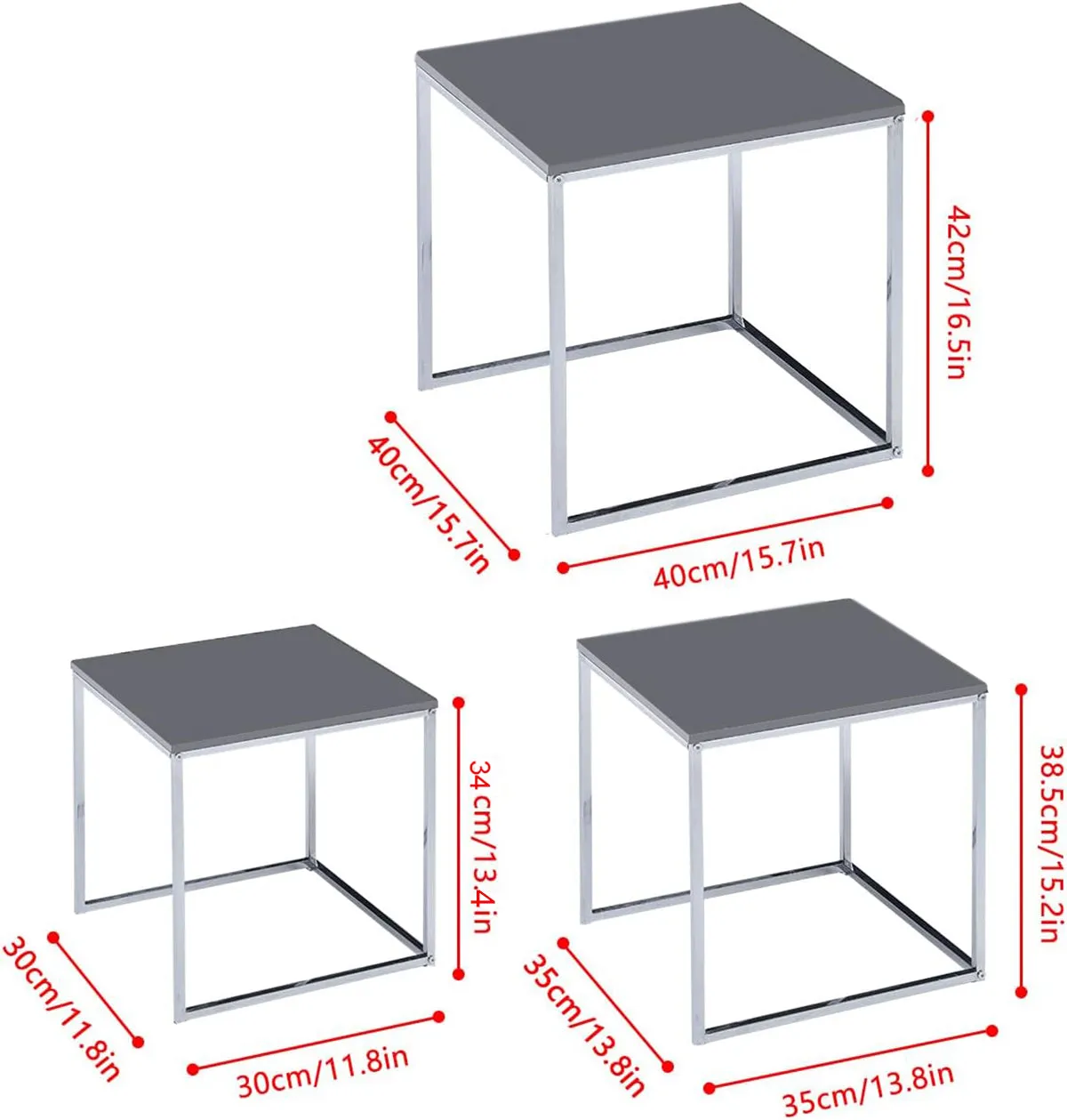 Murano Gloss Set of 3 Nesting Tables,Grey