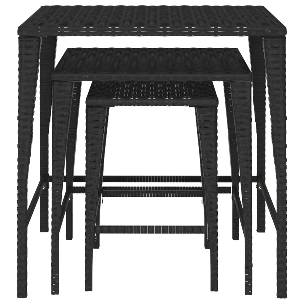 Nesting Tables 3 pcs Black Poly Rattan