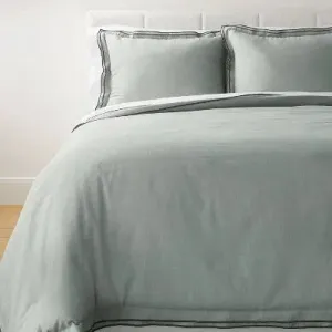 New - Full/Queen Double Flange Merrow Stitch Duvet Cover & Sham Set Light Teal