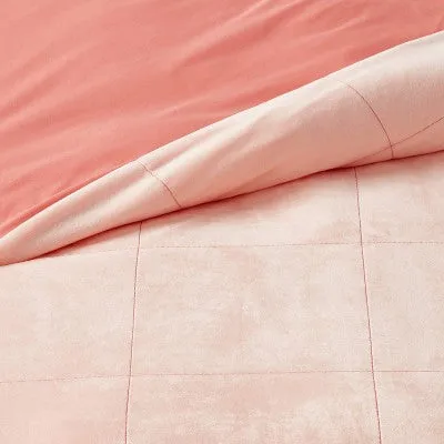 New - Full/Queen Duvet Windowpane Velvet Pink - Pillowfort