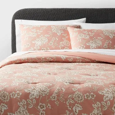 New - Threshold Comforter Set Sateen Traditional Floral OEKO-TEX, Light Pink, King