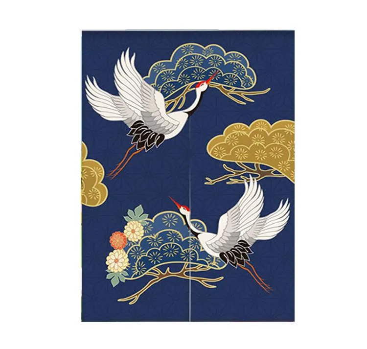 Noren | Curtain | Wall Hanging | Cranes Blue