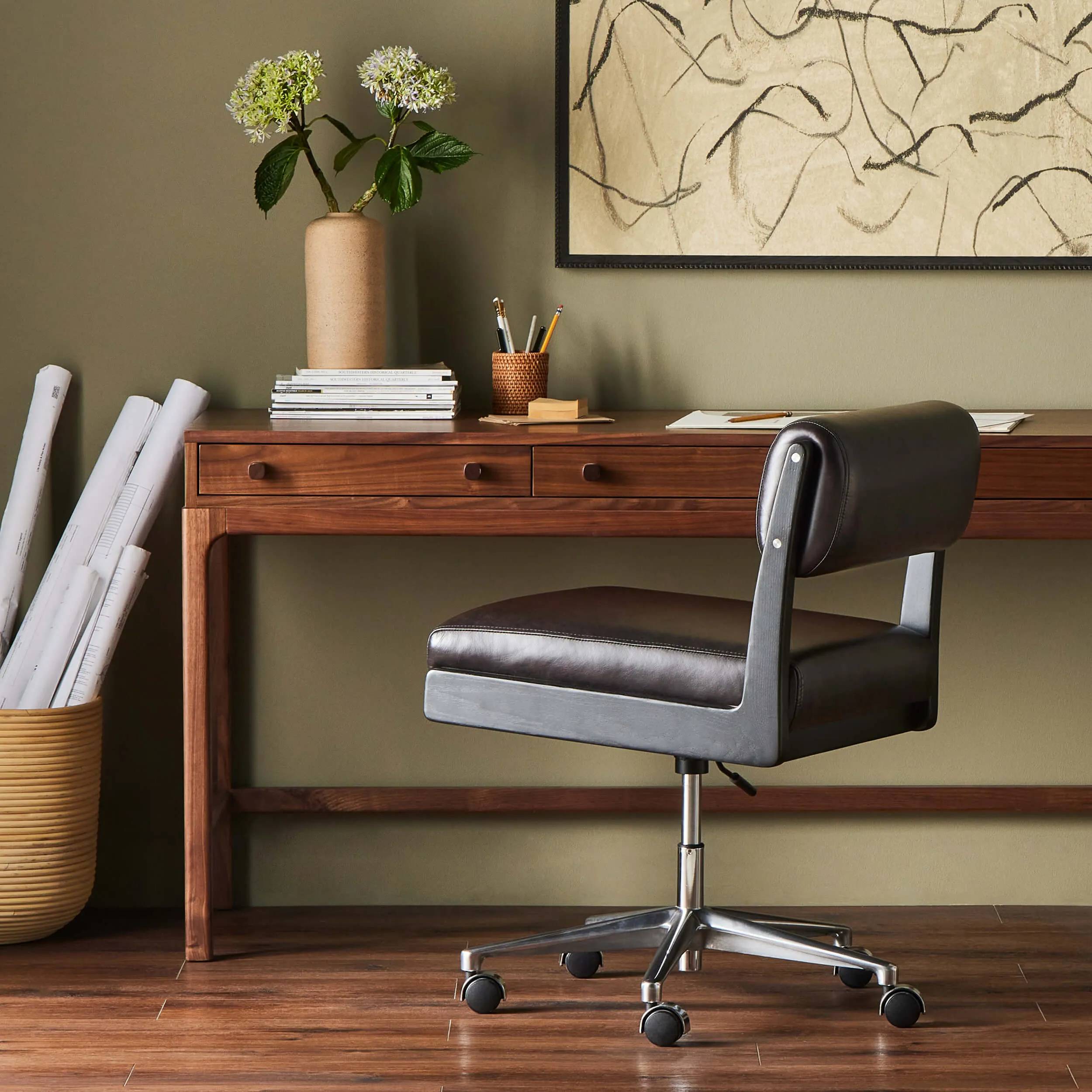 Norris Leather Desk Chair, Sonoma Black