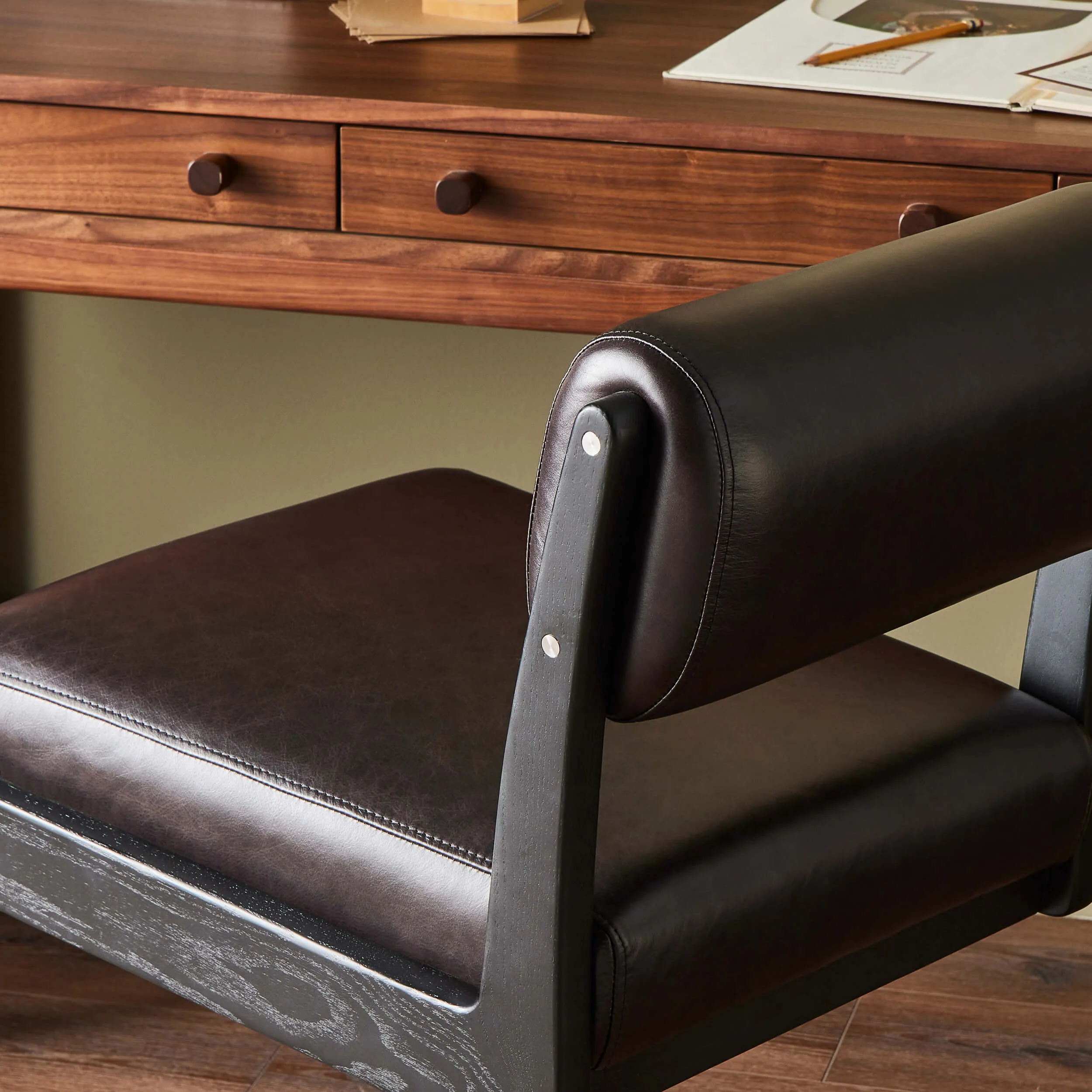 Norris Leather Desk Chair, Sonoma Black