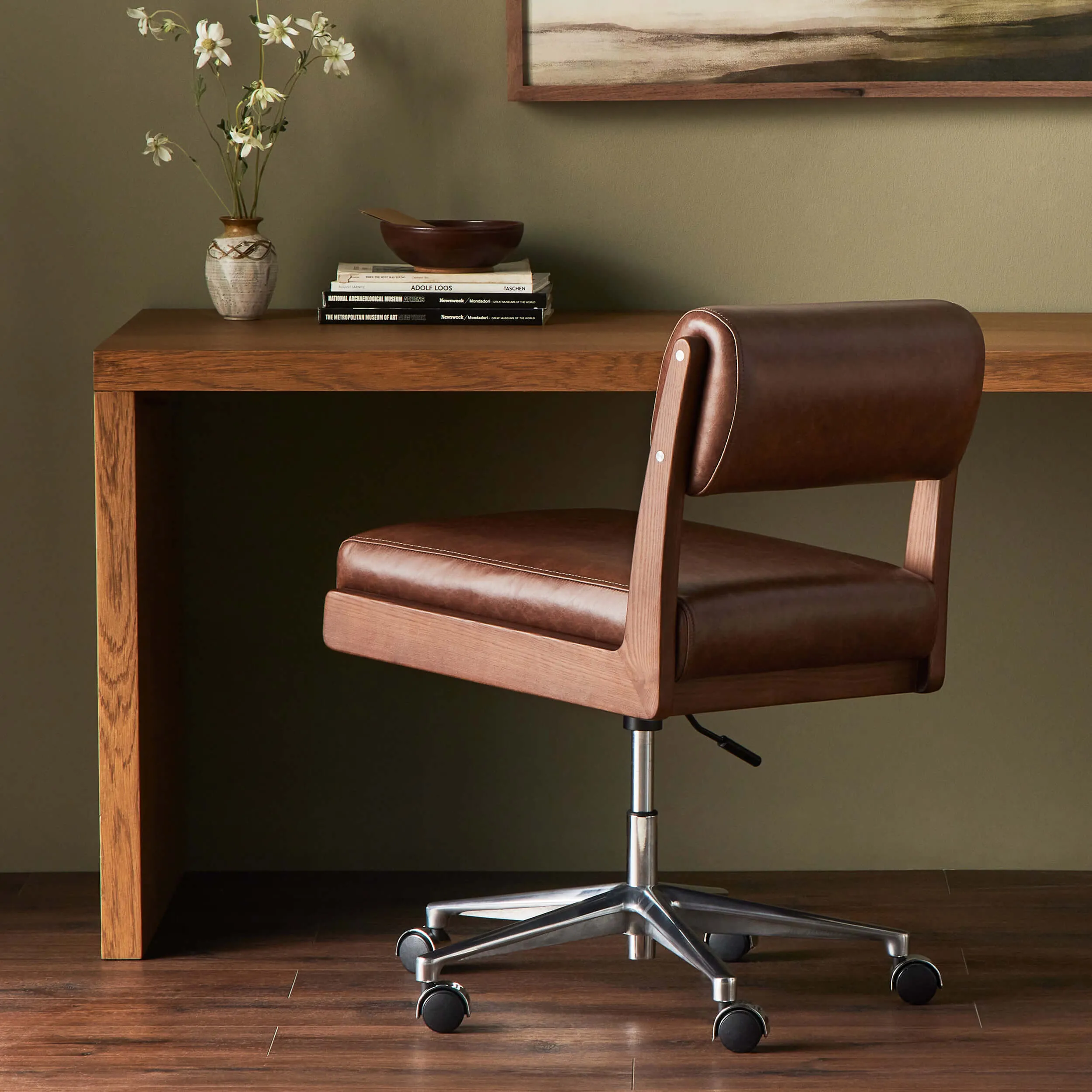 Norris Leather Desk Chair, Sonoma Coco